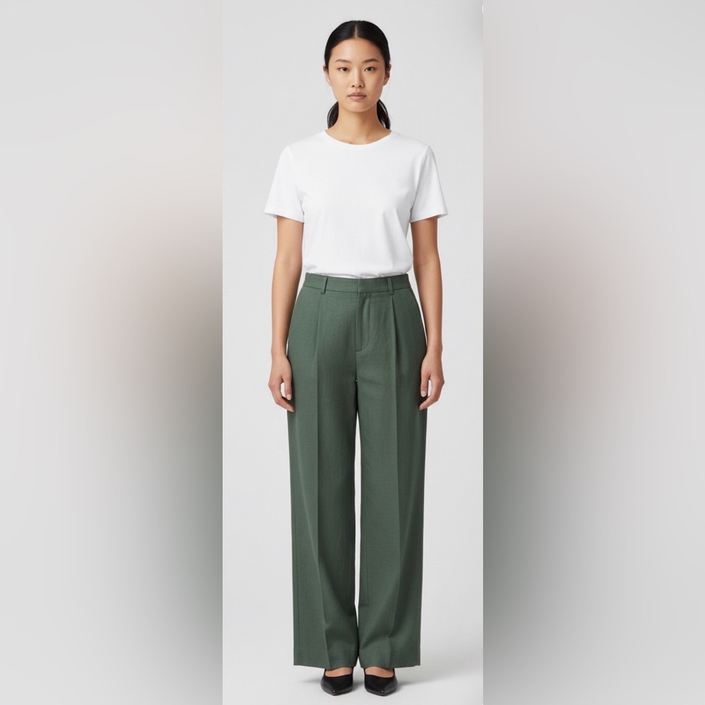H&M Pants Womens Size 16 Olive Green Linen Woven Pleated Front Slacks Career